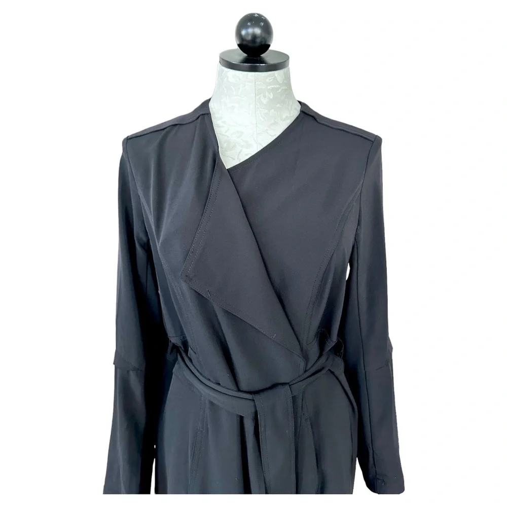 Rachel Zoe True Wrap Trench Coat Dress Long Sleeve Black Size Small - Picture 3 of 16